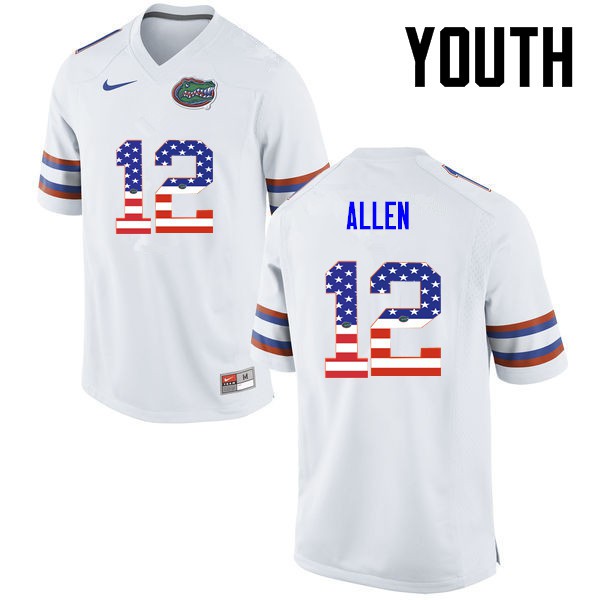 Florida Gators Youth #12 Jake Allen College Football Jersey USA Flag Fashion White